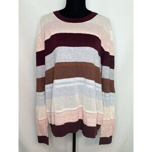 Market & Spruce‎ Rowan Textured Cotton Blend Striped Sweater Women's XXL NWT